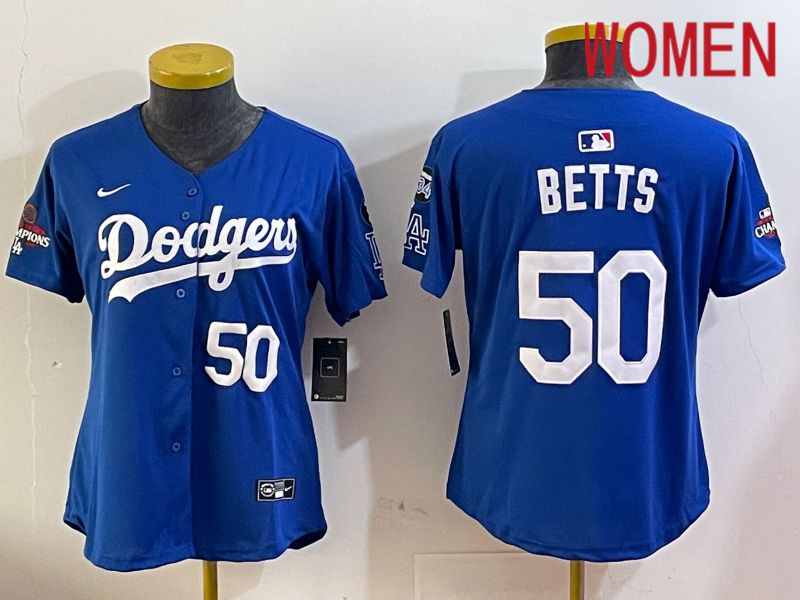 Women Los Angeles Dodgers 50 Betts Blue Game 2024 Nike MLB Jersey style 12052